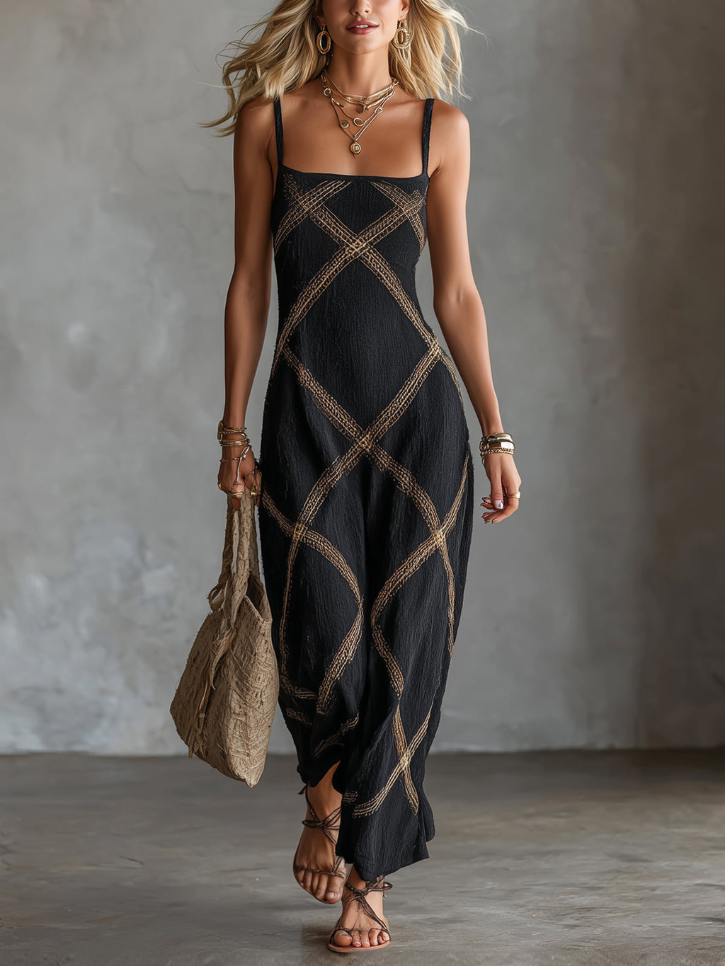 Vestido Éléonore Largo con Estampado Geométrico