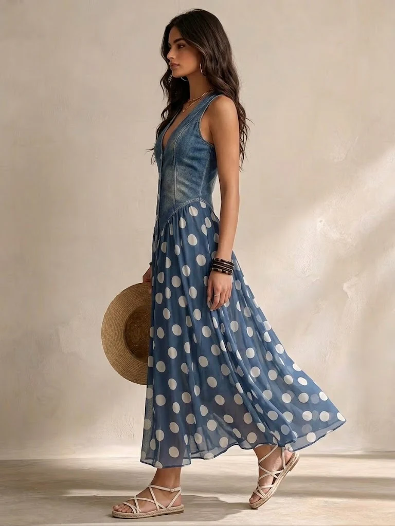 Vestido Béatrice de Denim con Lunares
