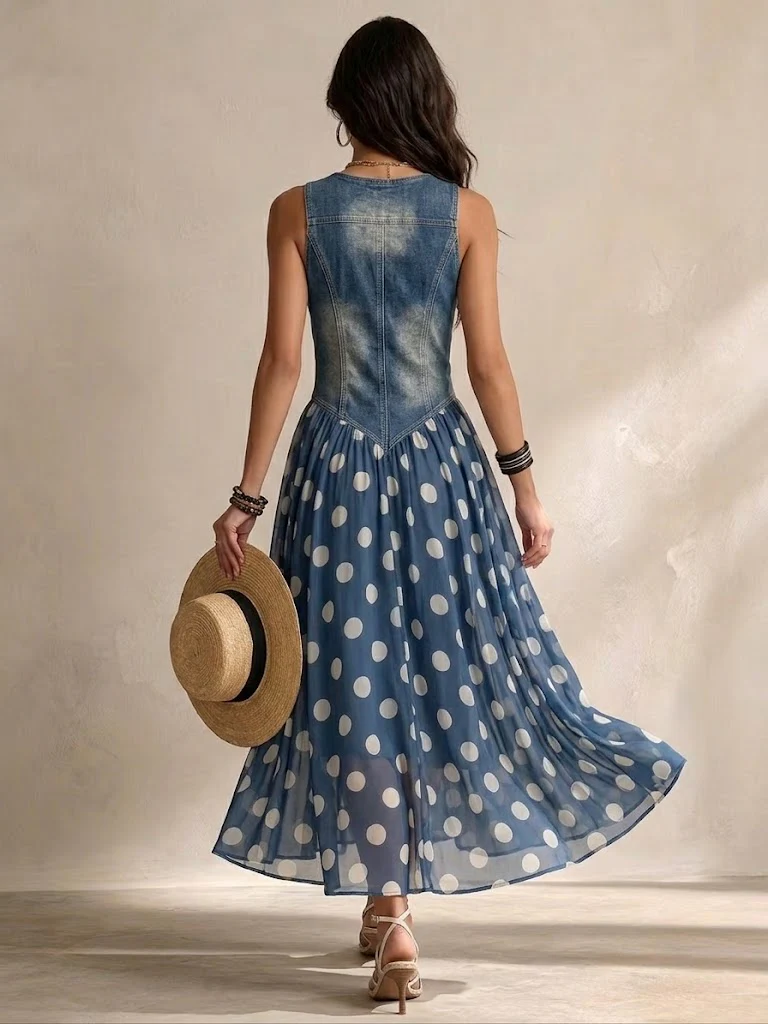 Vestido Béatrice de Denim con Lunares