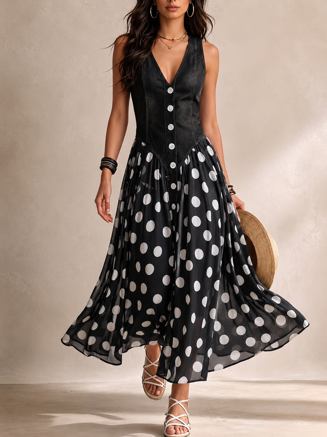 Vestido Béatrice de Denim con Lunares